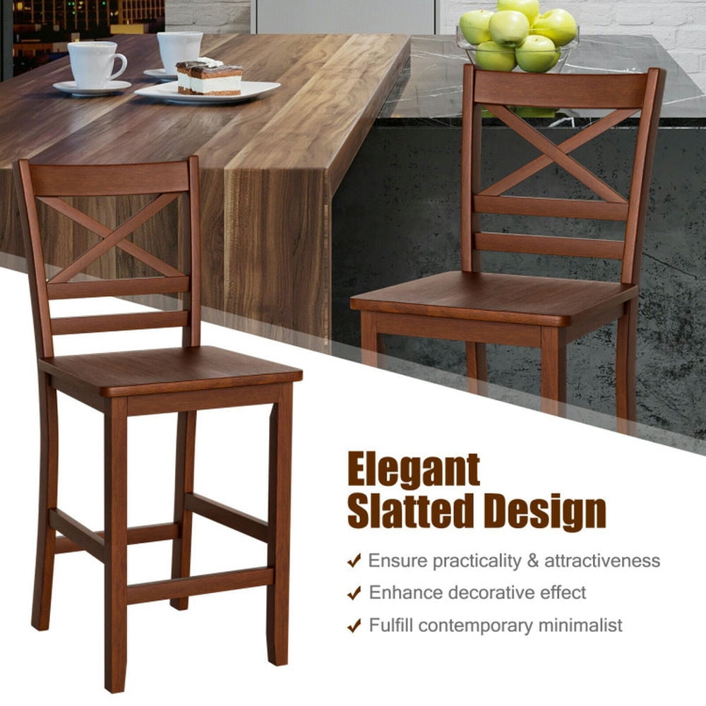 Demi Bonn Set of 2 Bar Stools 25" Counter Height Bar Stools with Rubber Wood Legs, Modern Dining Chair with Backrests, Brown