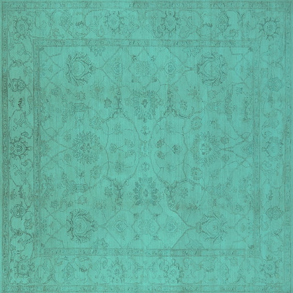 Ahgly Company Machine Washable Indoor Square Oriental Turquoise Blue Traditional Area Rugs, 3' Square