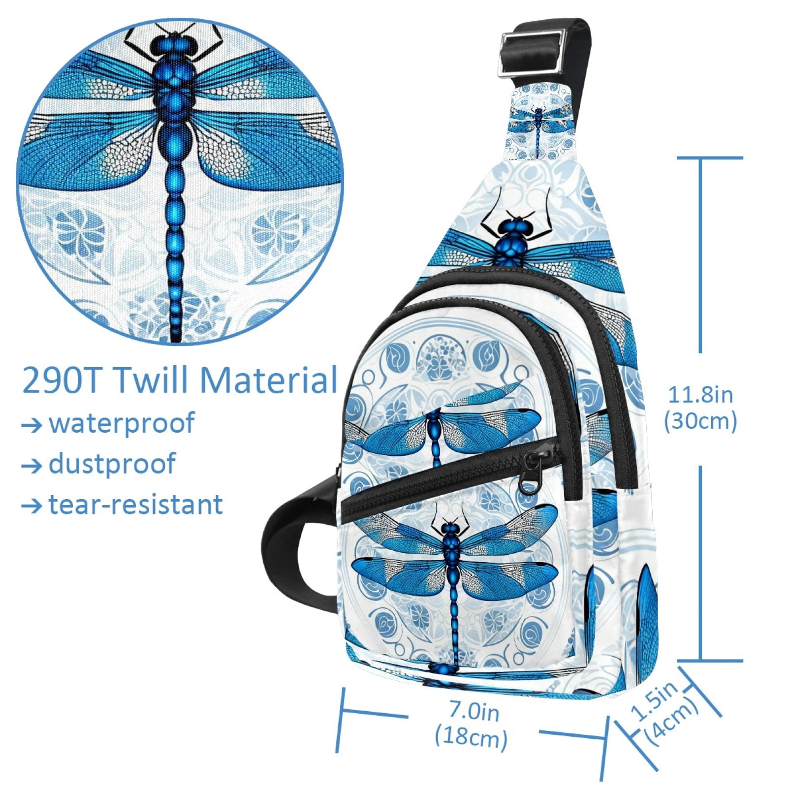 ERJLKXP Retro Blue Dragonfly Small Mens Women Crossbody Chest Bag, Travel Over Shoulder Sling Bag Backpack Men Side Bag,Daypack