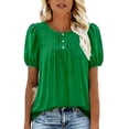 thumbnail image 3 of Scyoekwg Blouses for Women Pleated Short Sleeve Tunic Tops Dressy Casual Summer Hide Belly Shirts Bubble Sleeve Button Cren Neck Ladies Blouses(Green,XXL), 3 of 5