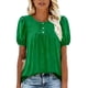 thumbnail image 3 of TaTaai Spring Summer Solid Color Puff Sleeve Top for Women Round Neck Short Sleeve Front Pleated Blouse Loose Fit Casual Comfy Daily Beach Vacation Outfits Gift, 3 of 5