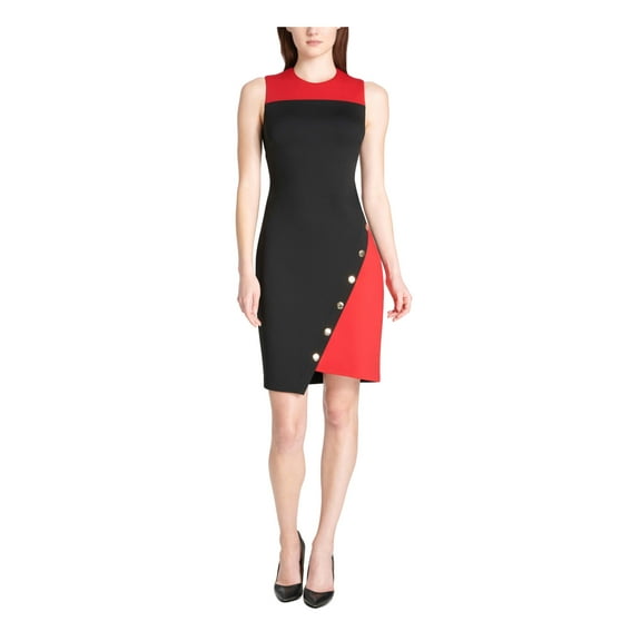 TOMMY HILFIGER Womens Red Embellished Zippered Sleeveless Jewel Neck Above The Knee Sheath Wear To Work Dress  Size 12