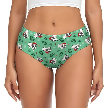 Uemuo Christmas French Bulldog Pattern Women s Cotton Underwear Full Coverage Briefs Soft Stretchy Breathable Underwear Brief-Medium