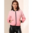 thumbnail image 2 of Abrigo rompevientos Allegra K para mujer con bolsillos Chaqueta de bombardero con cremallera Rosa L, 2 of 6