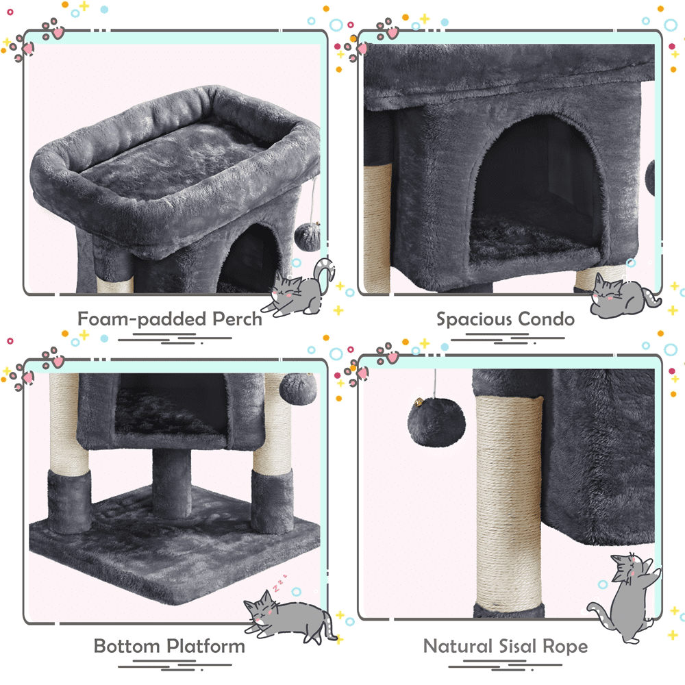 Renwick 23in 2-Level Cat Tree Condo with Scratch Posts, Dark Gray