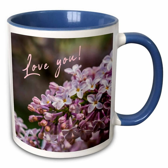 3drose, Cluster of Pink Lilac Flowers, Decorative Text Love You, 15oz Two-tone Blue Mug