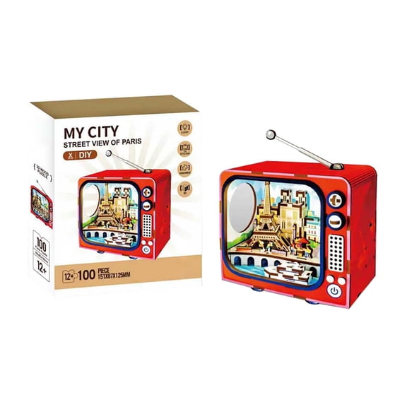 My City Street View of Papis 3D Wooden Puzzle, DIY Craft Model Kit for Adults & Kids, Creative Building Set and Unique Home Decor Gift
