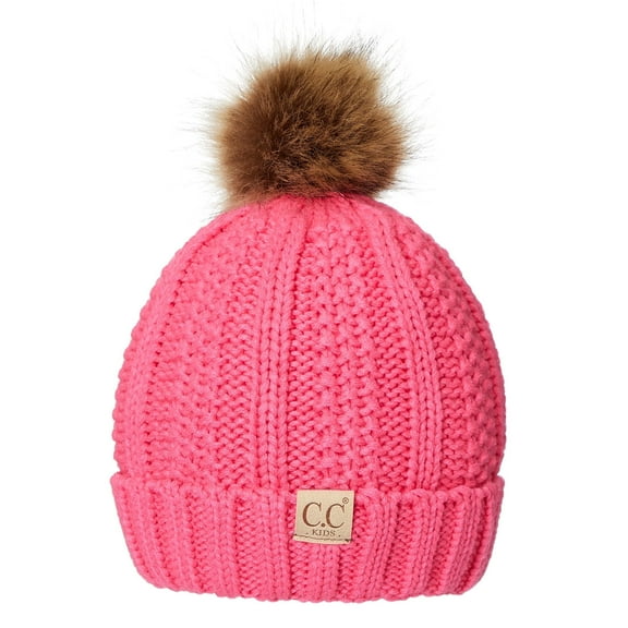 CC Kids Trending Lined Pom Beanie for Ages 1-5,Candy Pink