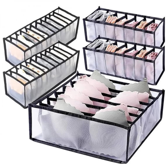 5 Pack Foldable Nylon Bra Organizer Closet Underwear Organizer Collapsible Closet Compartments Foldable Underwear Storage
