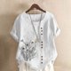 thumbnail image 2 of Vestidos Casuales Para Mujer, Blusas De Mujer De Moda Blusa informal de lino con cuello redondo, manga corta y botones para mujer, 2 of 4