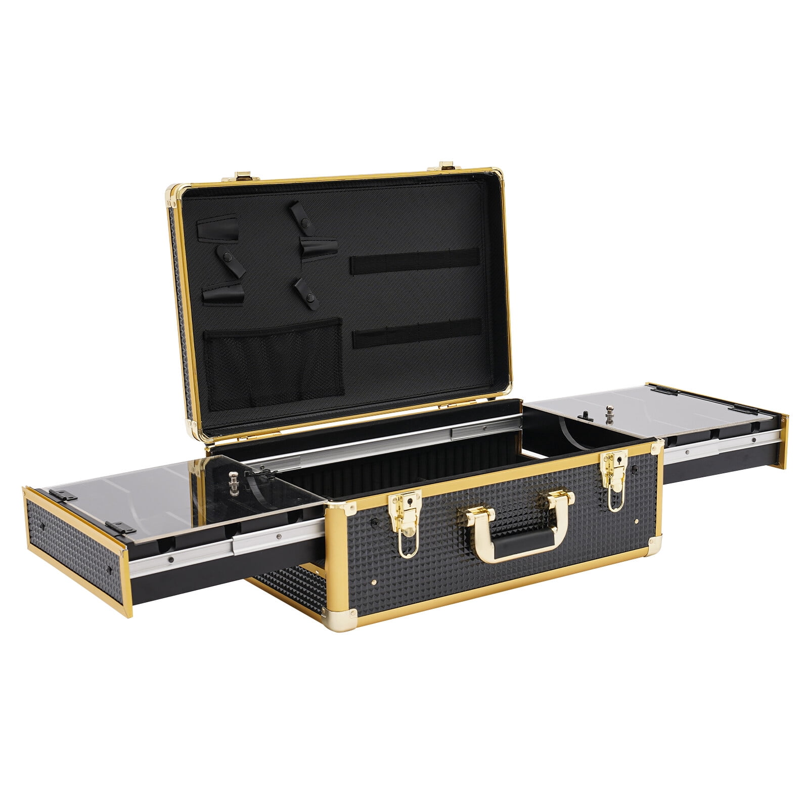 Miumaeov arber Carrying Case Organizer with Locks & Keys Barber Tool Box Barber Stylist Suitcase Gold