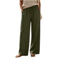 thumbnail image 5 of FAIWAD Linen Pants Women Wide Leg Palazzo Pants Drawstring Elastic Waist Casual Beach Vacation Travel Trousers with Pockets, 5 of 8