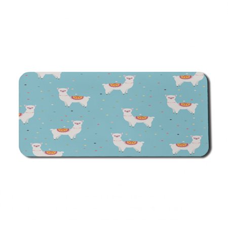 Animals Computer Mouse Pad  Llama Illustration White Alpacas Pattern and Colorful Dots on Blue Background  Rectangle Non-Slip Rubber Mousepad X-Large  35  x 15  Gaming Size  Multicolor  by Ambesonne