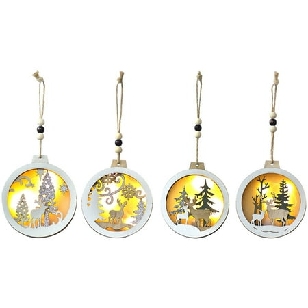 

4pcs Christmas Style Pendants Hanging Flash Pendant Wooden Pendent Accessories