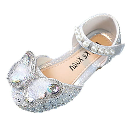 

KaLI_store Toddler Sandals Girls Flat Sandals Princess Open Toe Sandal with Adjustable Strap Summer Flat Shoes Silver