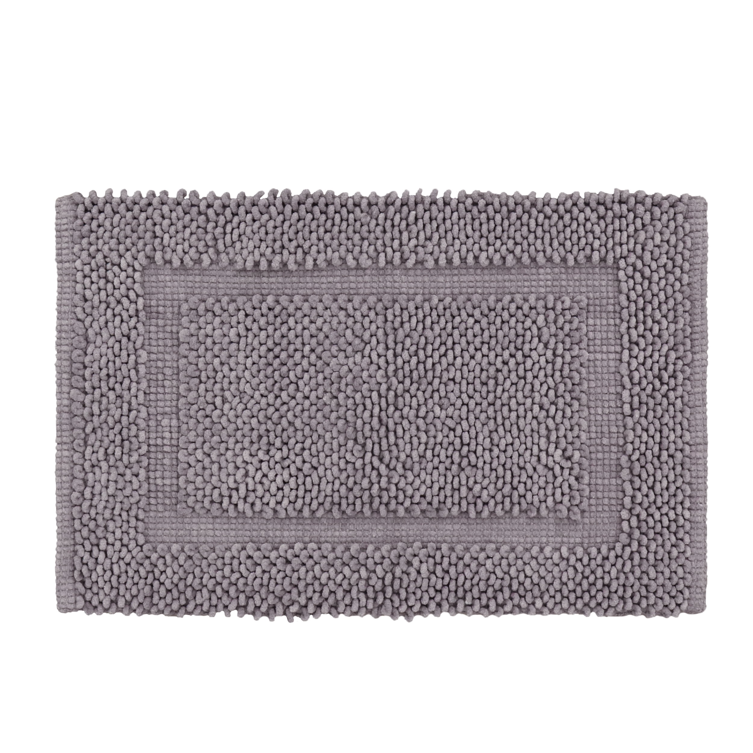 Jean Pierre New York Sophie Border 100% Cotton Bath Mat - Non-Slip Bath Rug - Charcoal Grey - 20" x 32"