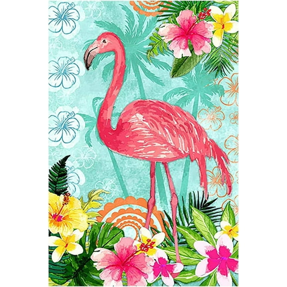 Flamingo House Flag Double Sided Welcome Tropical Flower Floral Outdoor Yard Flag 28 x 40 Inch