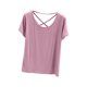 thumbnail image 2 of Fiudx Ropa de Mujer Top de Cuello Redondo Liso para Mujer con Espalda Cruzada Top/Camisa de Cuello Redondo de Manga Corta, 2 of 7