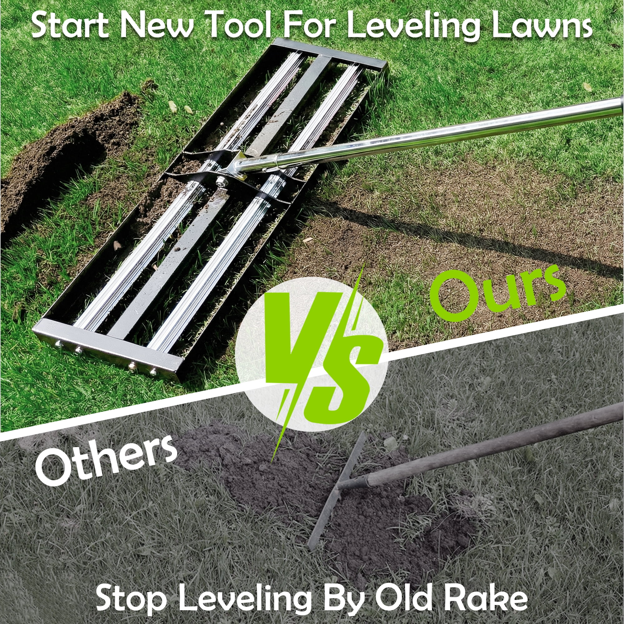 40"x10" Lawn Leveling Rake with Stainless Steel Handle, Durable Lawn Leveler Tool for Lawn, Yard & Garden