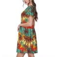 thumbnail image 2 of Picia Colorful Hawaii Palms Pattern Women's Short Sleeve Summer Dress Pleated Loose Swing Knee Length Short Sleeve Swing Dresses, 2 of 6