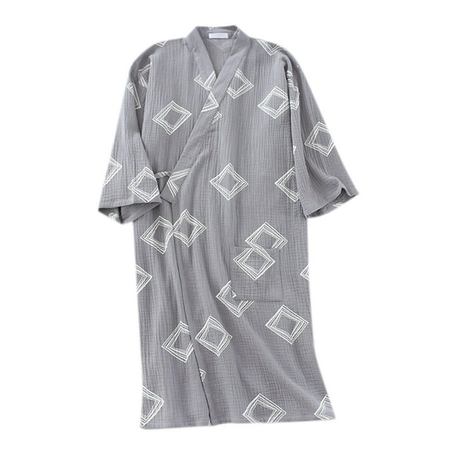 Bathrobe Mens Men's Thin Double Bathrobe Crepe Japanese Cardigan Steam Absorbent Robe Robe De Chambre Grey XL