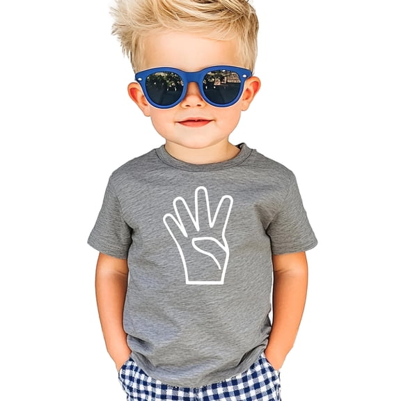 Four Hand 4th Birthday Shirt for Boys and Girls Unisex Age 4 T-Shirt for Kids Granite Heather Shirt 5-6