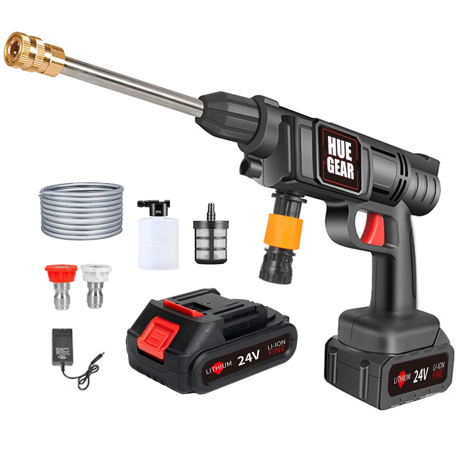 SUSUZI 21V Cordless Pressure Washer, Portable Electric Power Washer Gun with 2 Nozzles, 350ml Soap Tank & 16ft Hose for Car Washing Patio Garden Cleaning
