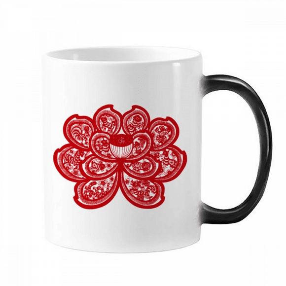 Lotus Chinese Zodiac Paper Cut Flower Animal Changing Color Mug Morphing Heat Sensitive Cup With Handles 350ml