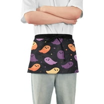 Yayeee Waist Apron with Pockets for Cooking Waterproof Half Server Aprons, Halloween Purple Ghosts