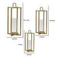 thumbnail image 5 of 19, 15, 11 Inch Lanterns, Set of 3, Tea Light Glass Holders, Modern, Gold, Saltoro Sherpi, 5 of 5