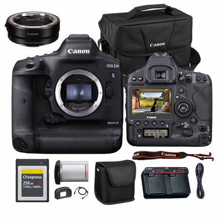 Canon EOS-1D X Mark III DSLR Camera | 20.1MP Full-Frame CMOS Sensor DIGIC X Processor & 4K Video | Professional Sports & Wildlife Camera (3829C002) + Canon Adapter EF-EOS R + Bag + 256GB Card