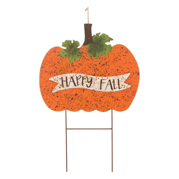 Glitzhome Metal Rusty Pumpkin Yard Stake