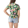 thumbnail image 3 of INSPIRE CHIC Valentine's Day Women's Shirts Hawaiian Short Sleeve Tropical Floral Button Down Tops XS Green Leaf, 3 of 6