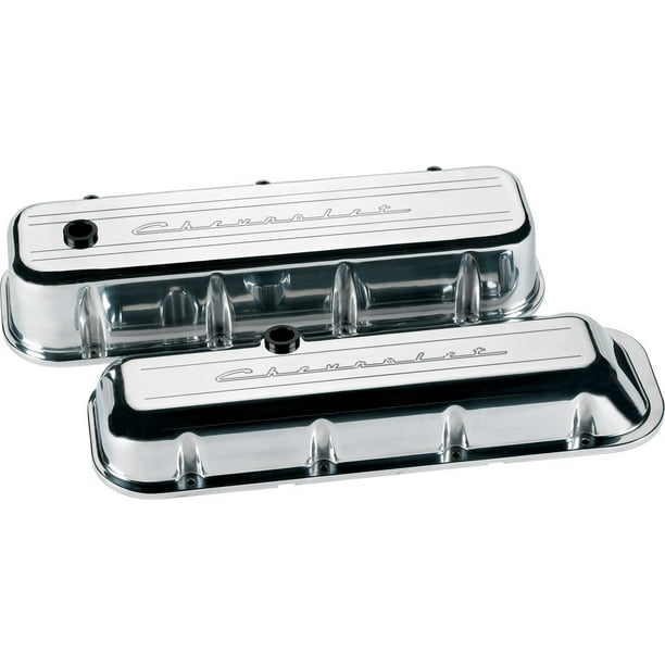NEW BILLET SPECIALTIES SCRIPT POLISHED ALUMINUM SHORT VALVE COVER SET FOR CHEVROLET,FITS BIG