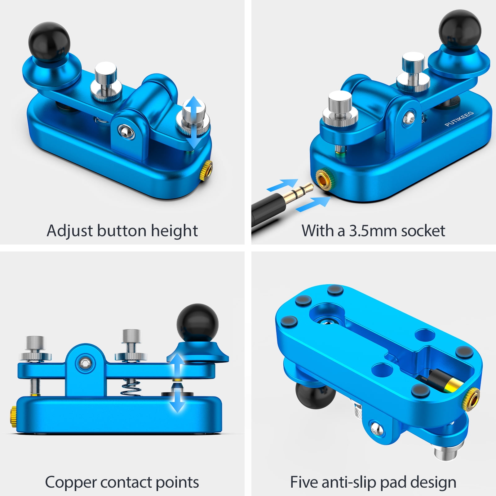 Putikeeg Morse Code Straight Key, Morse Code Paddle Key (Light water blue)