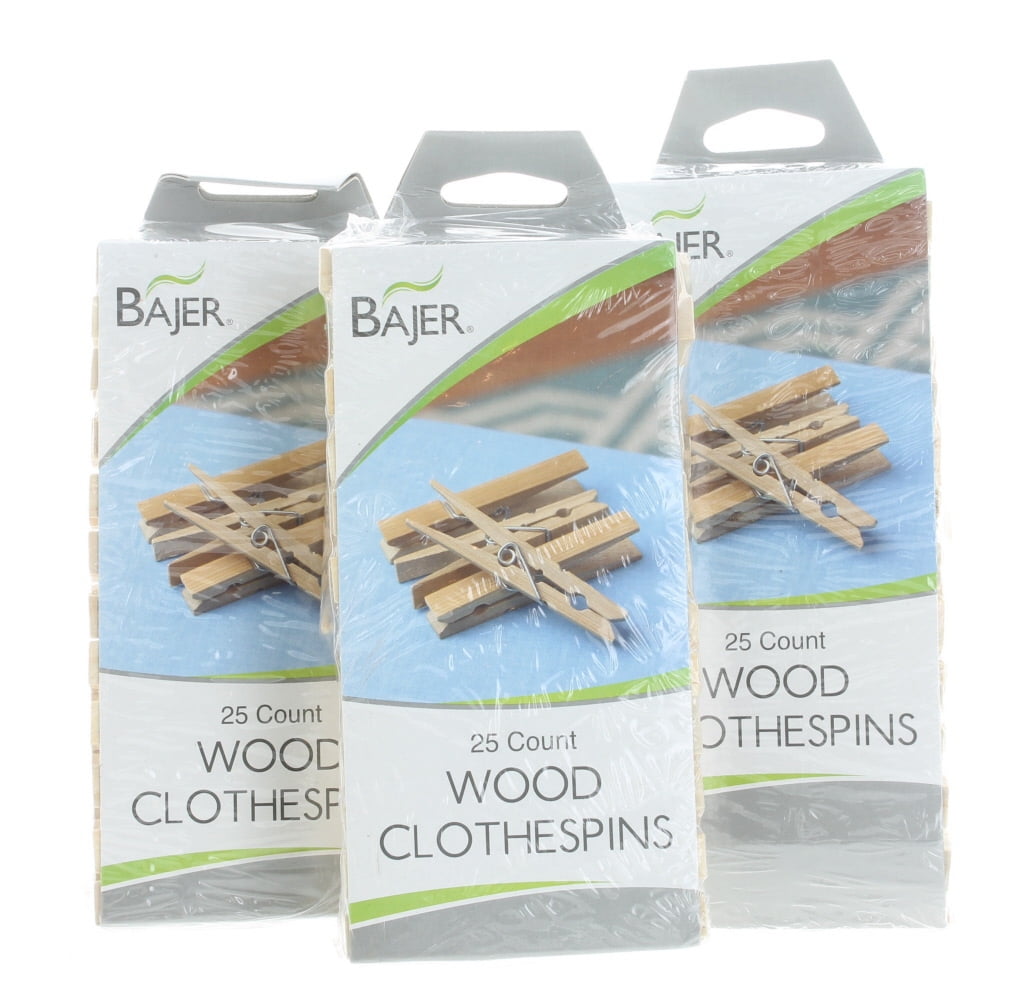 75ct Bajer Classic Wooden Spring Clothespins Pegs Hardwood Hanger