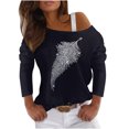 thumbnail image 1 of Camisas informales de manga larga para mujer, jersey con hombros descubiertos, blusa holgada con lentejuelas brillantes, Tops tipo túnica Pompotops  gfhjh15355, 1 of 7