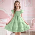 thumbnail image 2 of newwalpole Girls Spring Summer Floral Dress Teen Ruffle Smocked 3 Layerr Dresses Kids Cute Boho Easter Clothes Green for Size 6-7 Years, 2 of 7