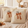 thumbnail image 6 of Fall Decorations Bow-Knot Pumpkin Pillow Cover, 18x18 Inch Knit Throw Cushion Case for Sofa & Bed, Autumn Harvest Accent (Insert Not Included) Beige, 6 of 7