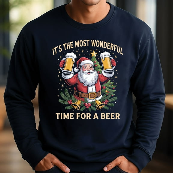 It’s The Most Wonderful Time for a Beer Sweatshirt – Funny Santa Beer Lover Christmas Shirt, Holiday Party Gift for Him