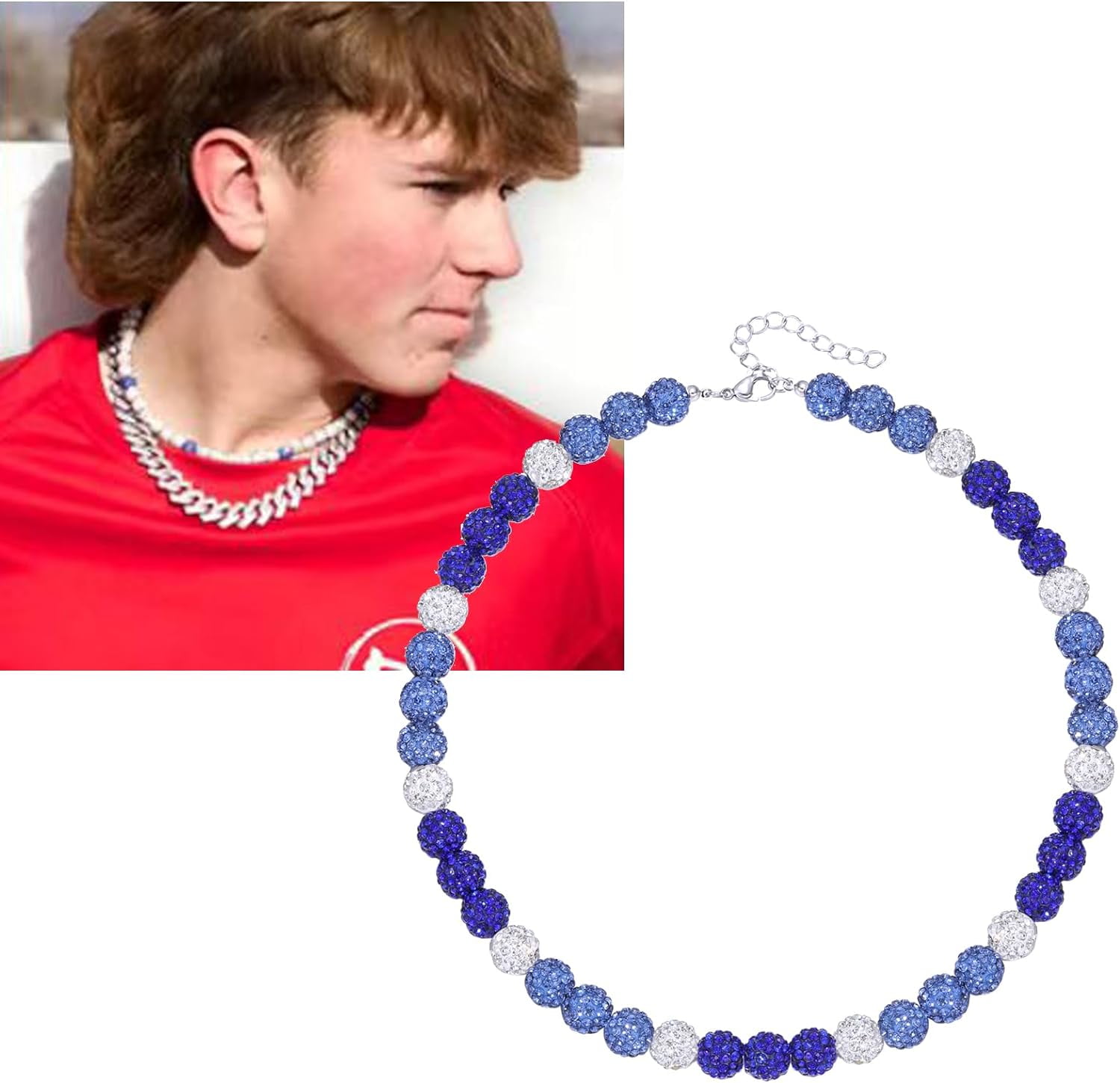 Bavsenic Baseball Bling Necklace,Rhinestone Ball Necklace