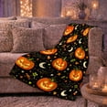 thumbnail image 6 of Glowing Jack-O'-Lantern Halloween Pattern Cartoon Illustration, Festive Halloween Scene, Warm Flannel Blanket for Living Room and Family Room, Art Lovers Halloween Gift, Festive Home Decor, 6 of 9