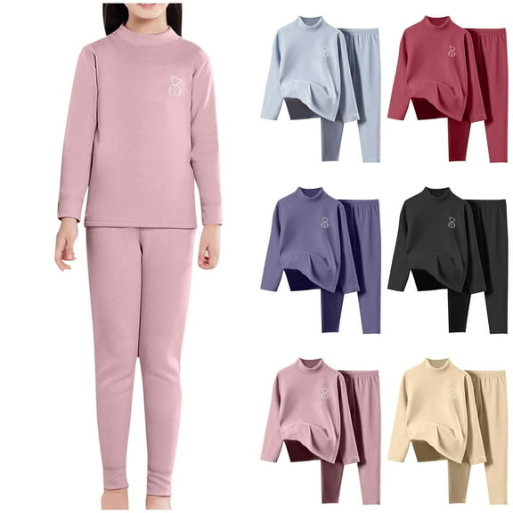 HAOTAGS Boys Girls Warm Pajamas Sets,Long Sleeve Solid Loungewear Soft Sleepwear Outfits Pink 4-6 Years