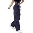 thumbnail image 3 of BXINGOHAI Sweatpants Womens Cargo Pants Wide Leg Joggers Baggy Drawstring Nairi Sweat Pants with Pockets Dark Blue XL, 3 of 8