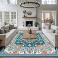 thumbnail image 5 of Green Bohemia Floral Washable Area Rug 6 x 9 ft Retro Boho Ethnic Farmhouse Flower Pattern , Soft Non Slip Rugs Stain Repellent Indoor Felt Carpet for Living Dining Room Bedroom Home Office, 5 of 9