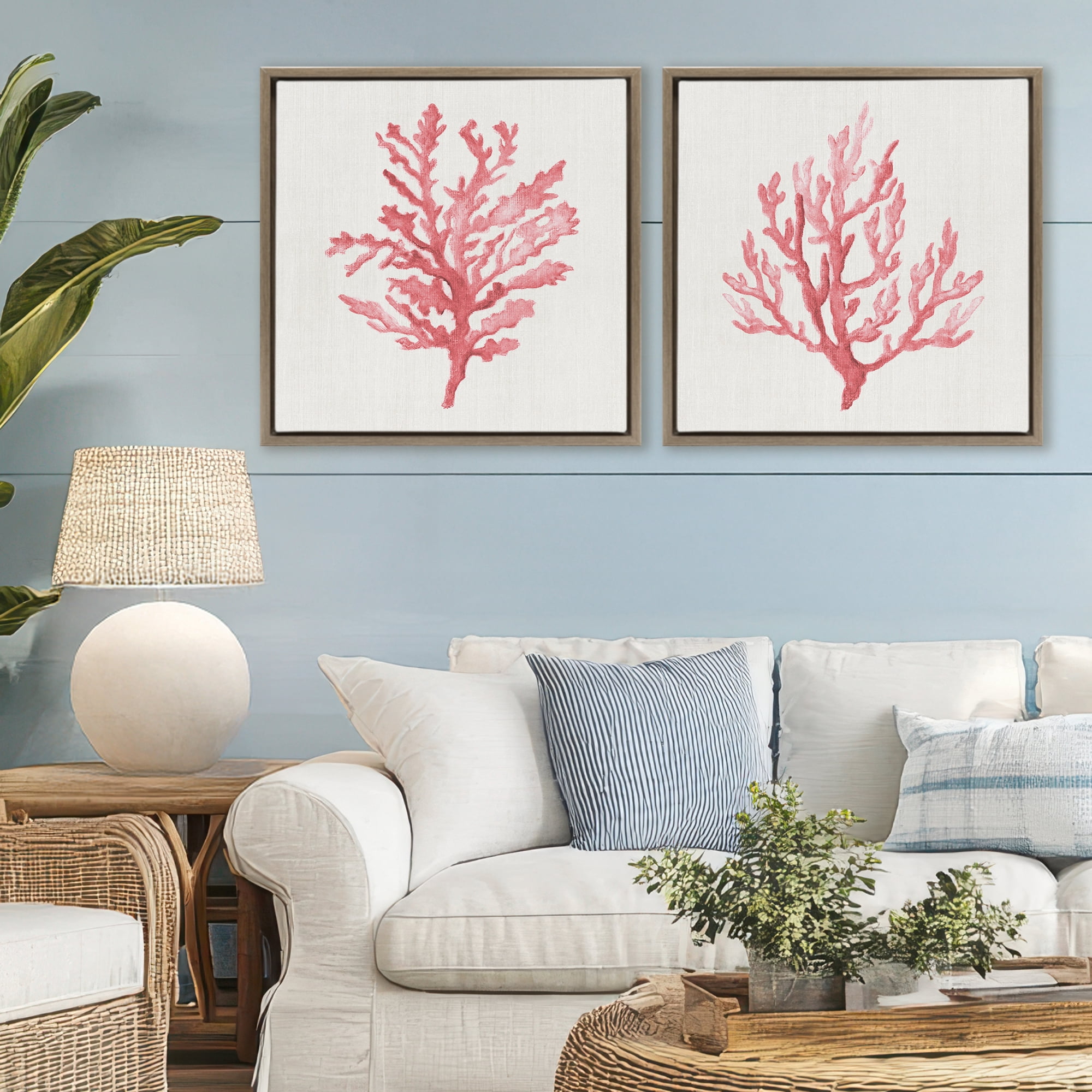 Stupell Industries Rosy Pink Coral Branches 2 Piece Brown Framed Floater Canvas Set, design by Janet Tava