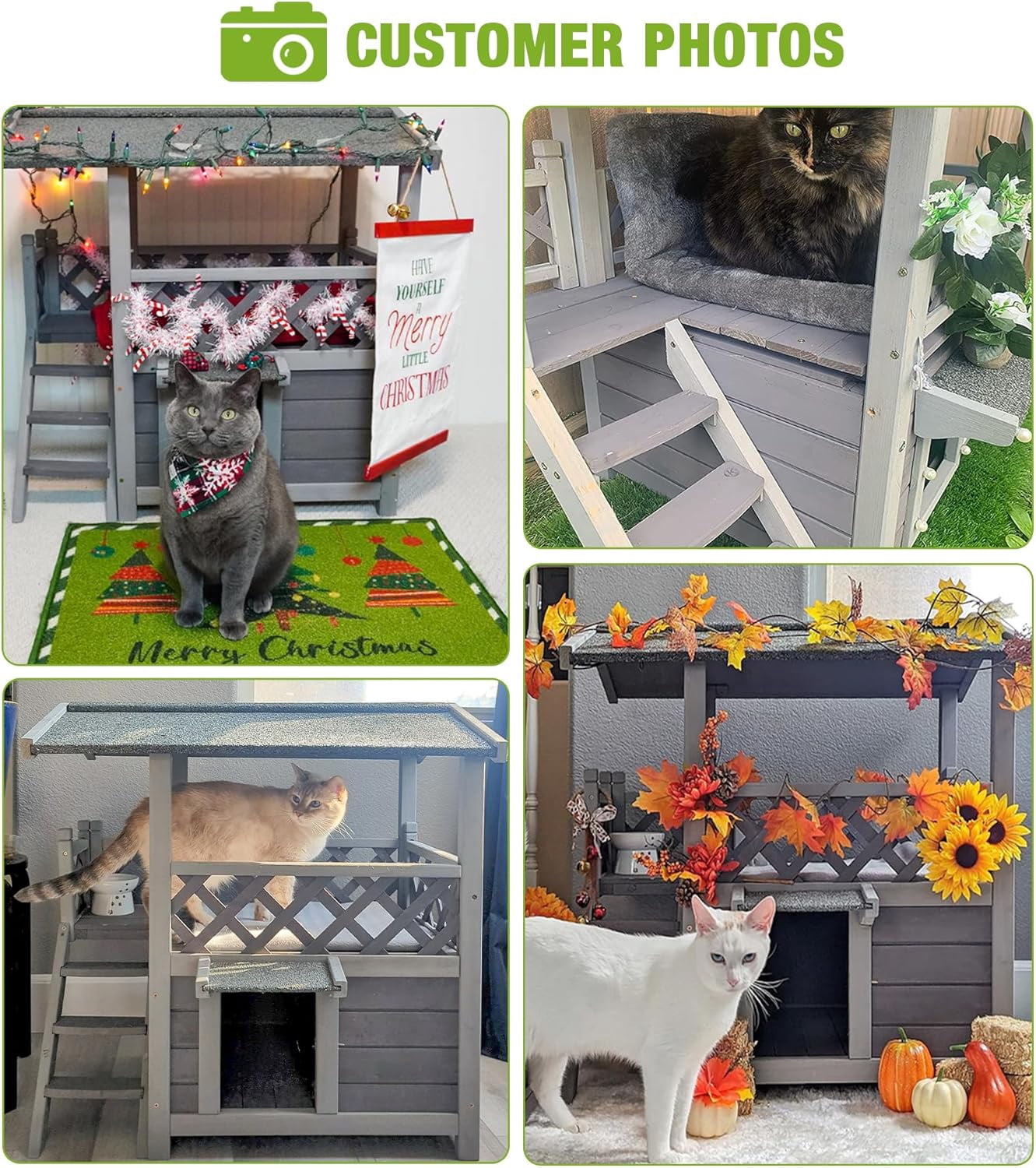 MEDEHOO Cat House Outdoor Weatherproof – 100% Solid Fir with Waterproof Paint, Two-Level Design, All-Weather Protection & Elevated Base – Kitty Shelter for Feral Cats, Indoor/Outdoor Use
