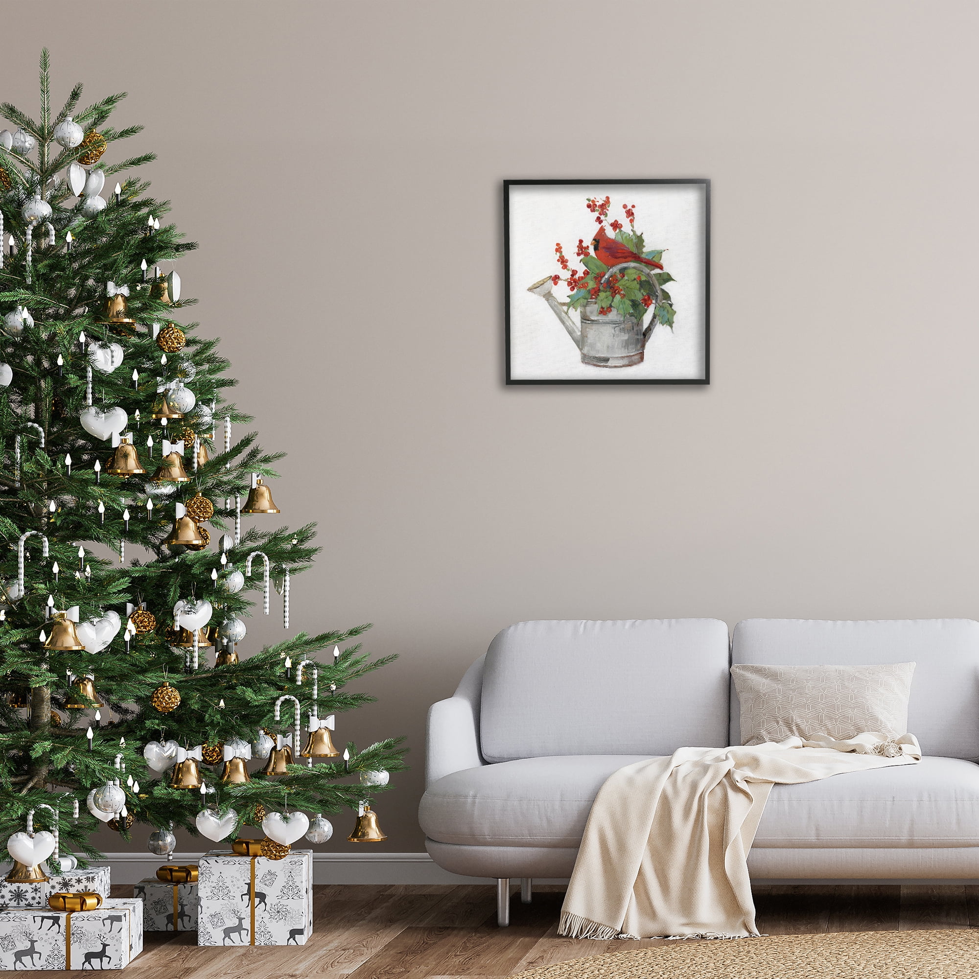 Stupell Industries Cardinal & Watering Can Holiday Painting Black Framed Art Prints Wall Art, 24 x 24