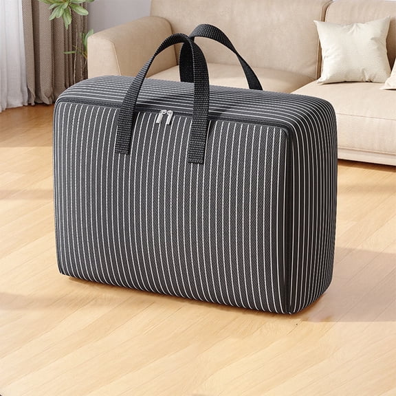 Extra Large Heavy Duty Storage Bag with Reinforced Handles | Thickened Double Zipper Collapsible Tote for Clothes, Travel & Moving | 73x54x30cm Black Cloth Storage Organizer