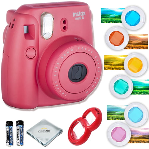 Fujifilm Mini 8 Instant Camera (Raspberry) Includes; Fujifilm Instant polaroid camera + Selfie Mirror + Six Color Filters for Fuji instax mini Walmart.com